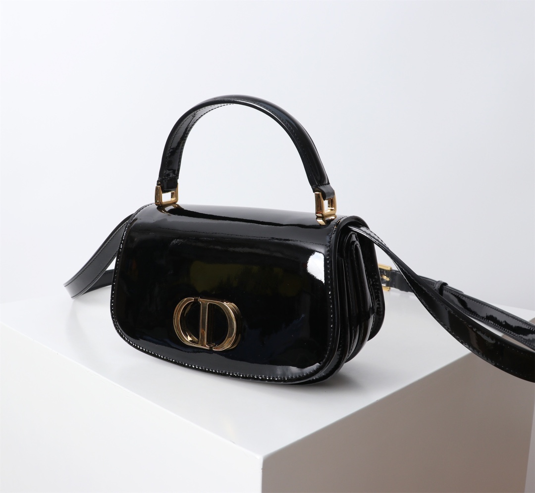 Small 30 Montaigne Avenue Top Handle Bag Black Patent Calfskin